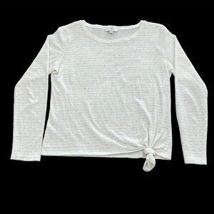 LOFT Outlet Long Sleeve Speckled Ribbed Top With Tie Knot At Bottom Size Medium